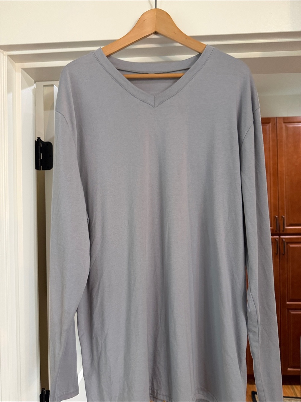 Amazon Men's Long Sleeve V-Neck Tee in Light Gray